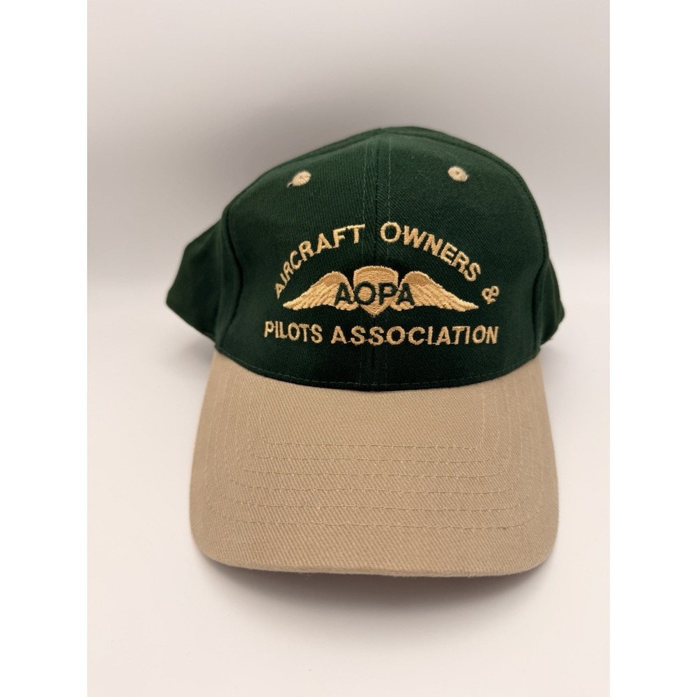 AOPA Aircraft Owners & Pilots Association hat green beige adjustable cap